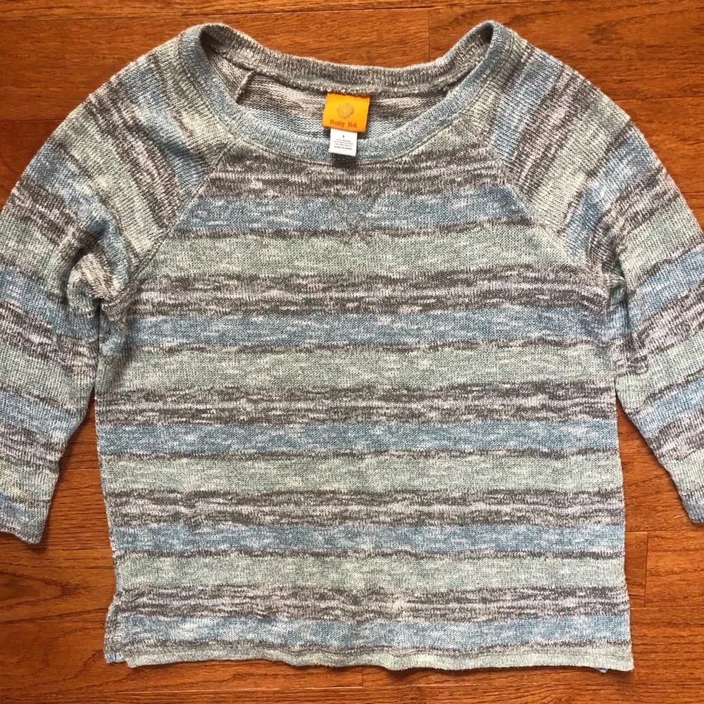 Ruby Rd Blue/Green/Gray Steiped Sweater - Picture 2 of 5